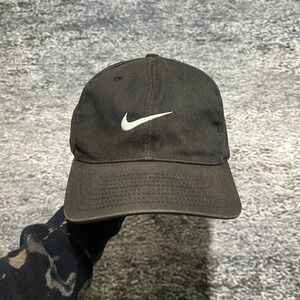 Vintage Nike Swoosh Snapback Hat Black Faded 90s Sporty Adjustable Cap
